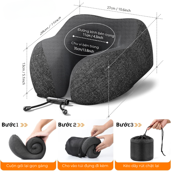 Gối Kê Cổ Du Lịch Cao Su Non Cao Cấp SOFTURE Thiết Kế Công Thái Học Ôm 360°, Bảo Vệ Cổ – SG04
