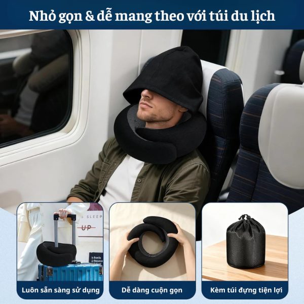 Gối Kê Cổ Du Lịch Có Mũ Trùm Đầu SOFTURE Caosu Non Cao Cấp Kèm Túi Đựng Hỗ Trợ 360 Độ – SG07